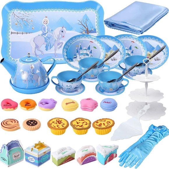 Tea Party Set for Little Girls, 46Pcs Princess Tea Time Toy Including Dessert - Picture 3 of 6